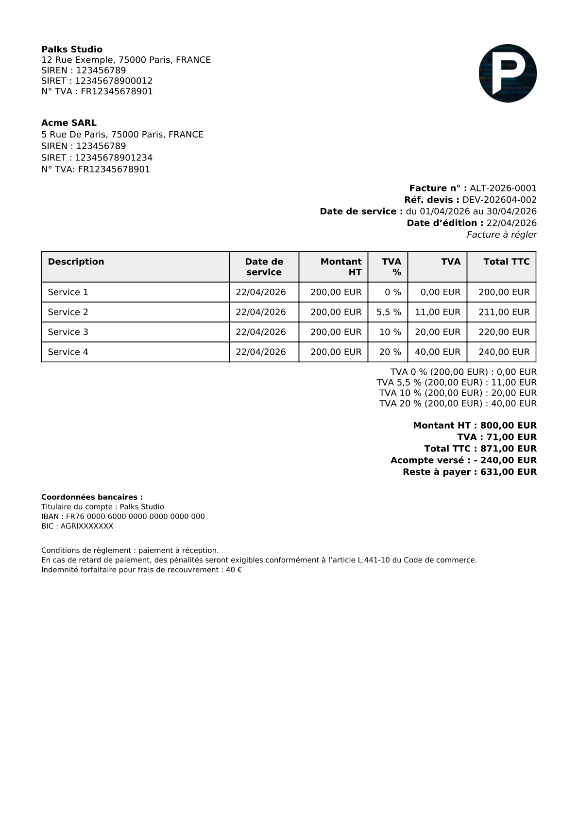 Facture Factur-X générée — conformité EN16931