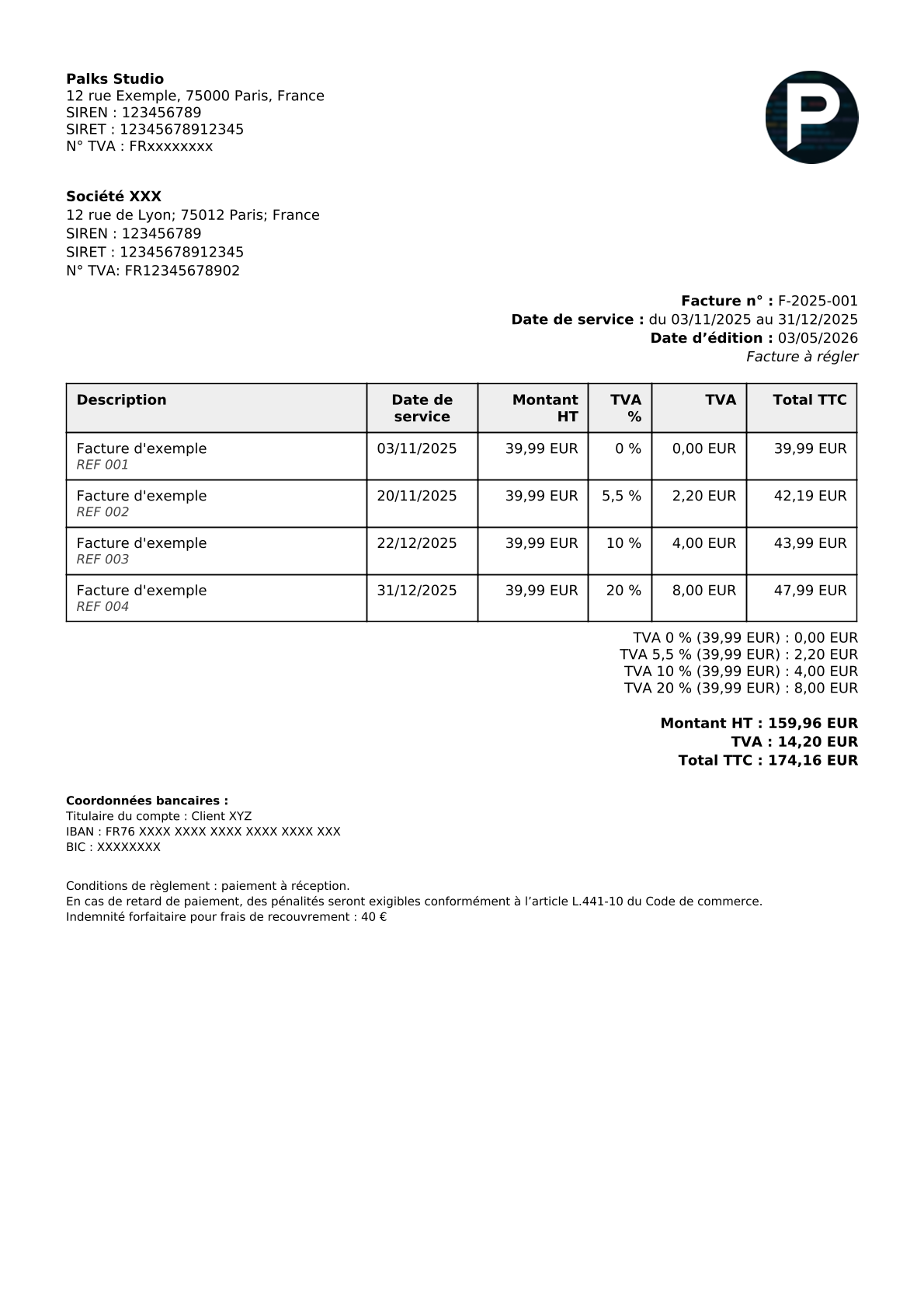 Exemple de facture Factur-X — avec TVA