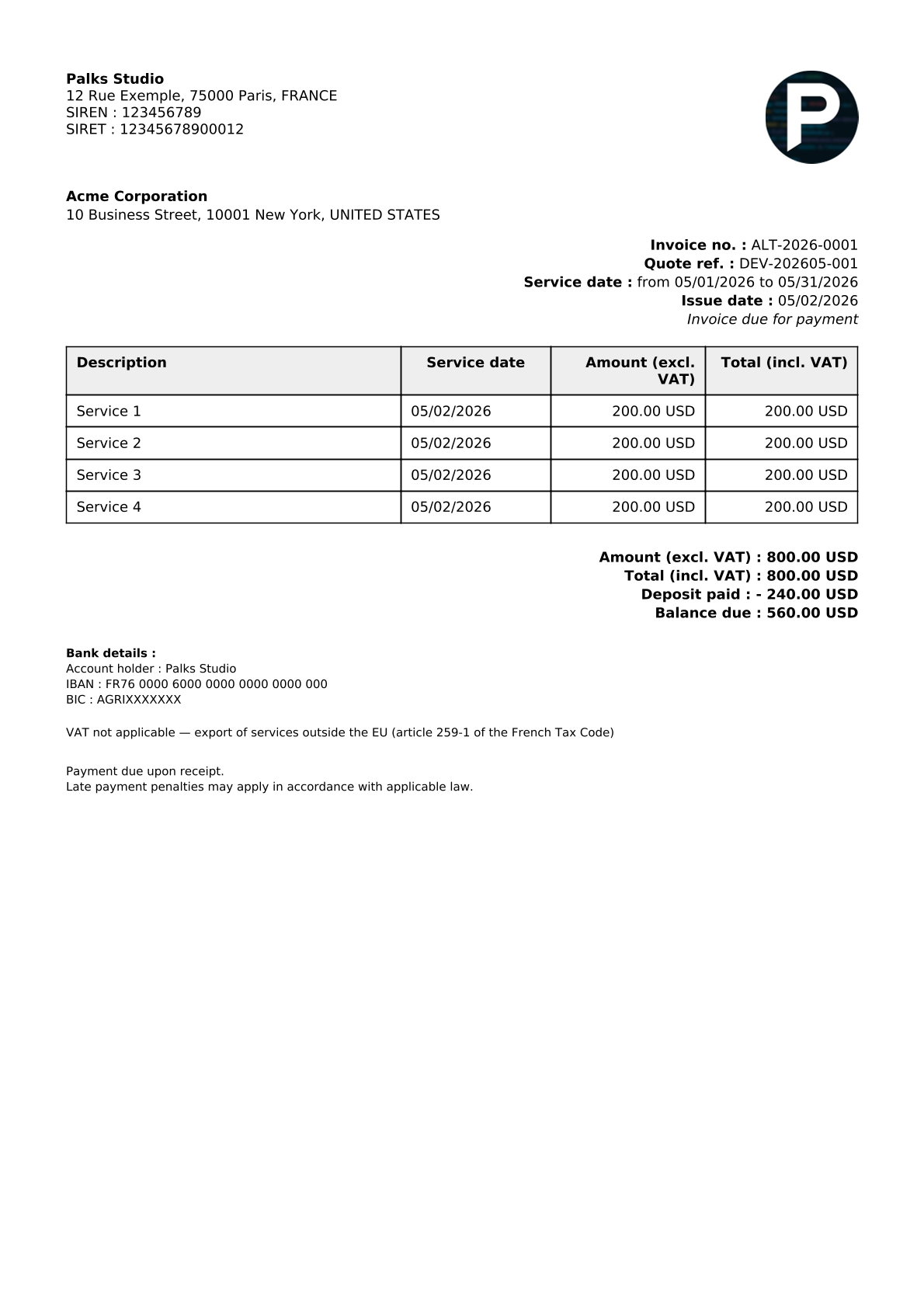 Generated Factur-X invoice — EN16931 compliant