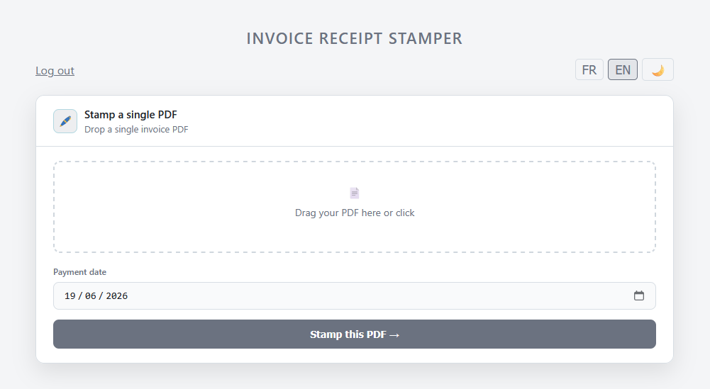 Invoice Stamper interface for stamping PDF invoices
