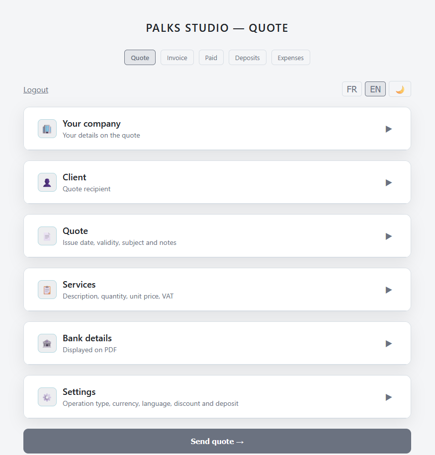 Interface du système de facturation autonome