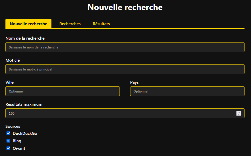 Interface du système de collecte de données autonome